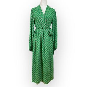 Amaya Size 10 Green Checkered Wrap Duster/Dress Long Sleeve Lined NWT $189.99